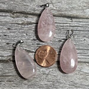 1 pc Natural Pink Rose Quartz Teardrop Pendant Love Healing Crystal Energy
